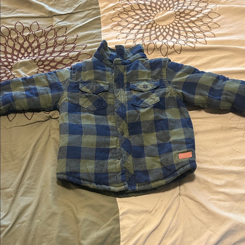 Seven7 Kids Blue and Green Checkered Puffer Jacket